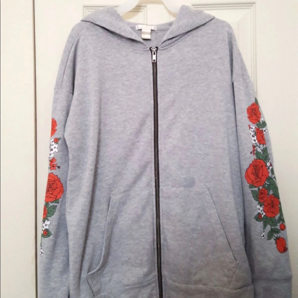 Forever 21 Grey Hoodie w/ Flower Design